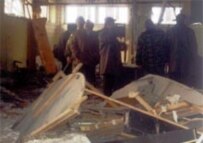 Investigators at the scene of the Osh explosion (RFE/RL)