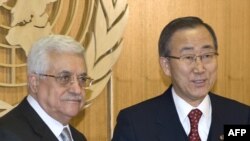 UN Secretary-General Ban Ki-moon (right) called for restraint, as Palestinian leader Mahmud Abbas decried Israeli "genocide."