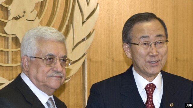 UN Secretary-General Ban Ki-moon (right) called for restraint, as Palestinian leader Mahmud Abbas decried Israeli "genocide."