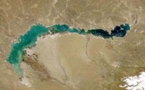 A satellite image of Kazakhstan's Lake Balkhash, the second largest lake in Central Asia and under threat by China's increased use of the Ili and Irtysh rivers (file photo) (Courtesy Photo)