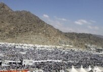 A general view of hajj pilgrims throwing stones at a pillar representing the devil in Mina (file photo) (epa)