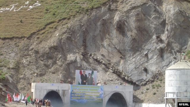 Tajik President Emomali Rahmon and Iranian President Mahmud Ahmadinejad inaugurate an Iranian-built road tunnel north of Dushanbe, one of many projects linking Iran to fellow Persian-speakers to the east.
