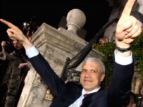 President Tadic celebrates his election victory in May
