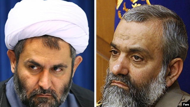 Outgoing Basij commander Hossein Taeb (left) and his replacement, Mohammad Reza Naqdi