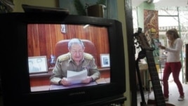 Рауль Кастроның Куба телеарнасынан сөйлеп жатқан кезі. 17 желтоқсан, 2014 жыл.
