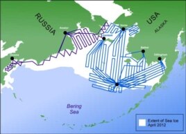 The planned flight routes to cover the Bering Sea in the project, totaling some 20,000 nautical miles over U.S. and Russian waters.