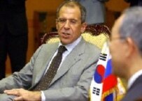 Lavrov (facing camera) and Ban at today's meeting