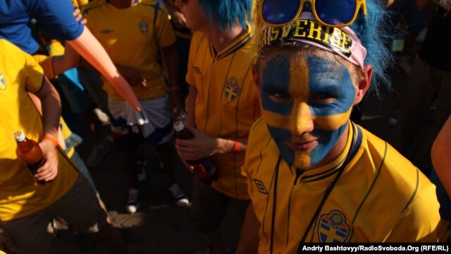 Swedish fans ahead of their team's game against Euro 2012 co-host Ukraine in Kyiv on June 11.  