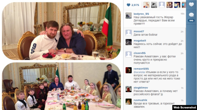 Depardieu at dinner with Kadyrov's family.