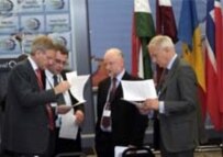 NGO forum delegates in Vilnius compare notes on May 3 (Courtesy Photo)