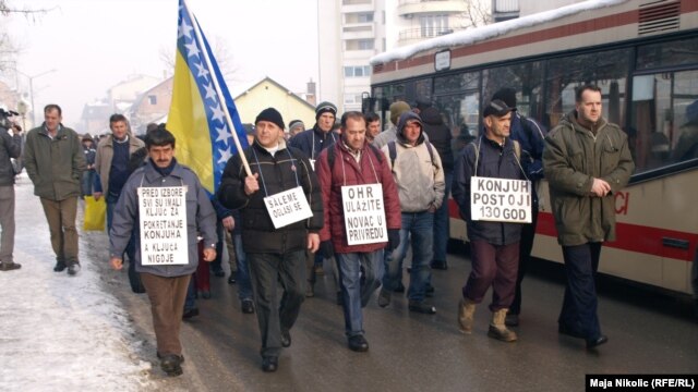 Protest radnika Konjuha krajem januara 2013.