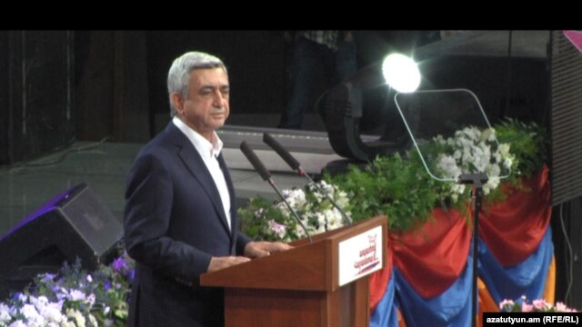 Armenia -- President Serzh Sarkisian delivers a speach during a campaign meeting in Yerevan, 15Feb2013