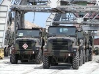 NATO military equipment disembarking at the port of Feodosiya in late May (RFE/RL)