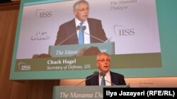 U.S. Defense Secretary Chuck Hagel speaks during a visit to Bahrain on December 7.