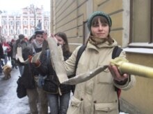Russia -- Students of the European University of Saint Petersburg protest against its closure in St. Petersburg, 29Feb2008