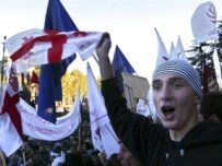 Georgian demonstrators in Tbilisi on November 4 (AFP)