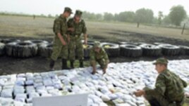 Heroin seized on the Tajik-Afghan border by Russian border guards in 2004.