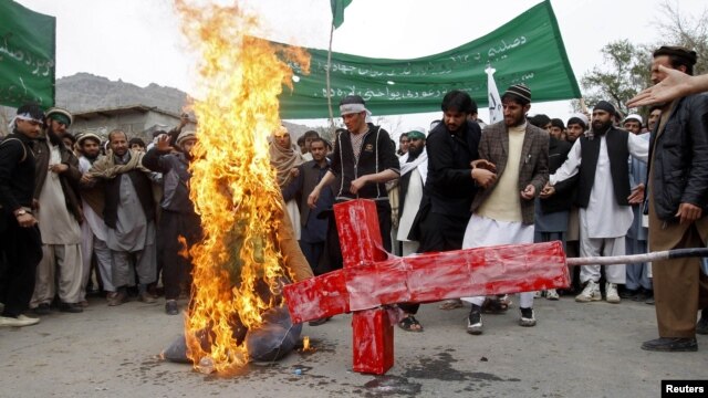 Afghan demonstrators shout anti-U.S. slogans during a demonstration in Jalalabad Province on March 13.