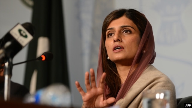 Pakistani Foreign Minister Hina Rabbani gestures as she addresses a press conference on the first day of the D-8 summit in Islamabad on November 19.