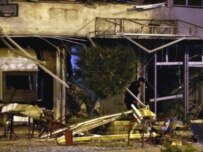The scene of today's blast in Pristina (AFP)