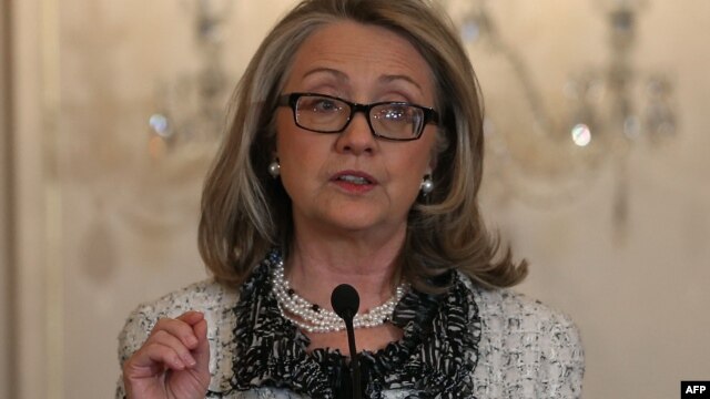 Hillary Clinton speaks about women's issues during an event at the State Department on January 31.