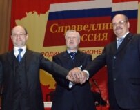 Motherland head Aleksandr Babakov, Party of Life head Mironov, and Party of Pensioners head Igor Zotov on October 29 (ITAR-TASS)