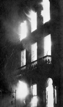 The British Embassy in Dublin in flames in February 1972 in the wake of what became known as Bloody Sunday (AFP)