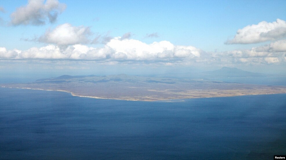 An aerial view shows Kunashiri Island, one of four islands known as the Southern Kuriles in Russia.