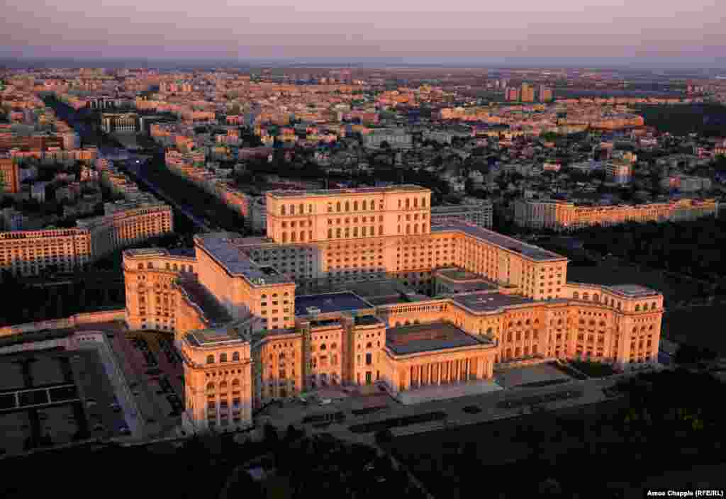 Bucharest, Romania. The imposing Palace of the Parliament in downtown Bucharest.