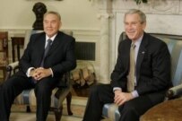 President Nazarbaev (left) with Bush today (epa)