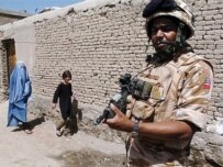 A British soldier at the site of a rocket attack that killed one person in Kabul on May 7 (AFP)