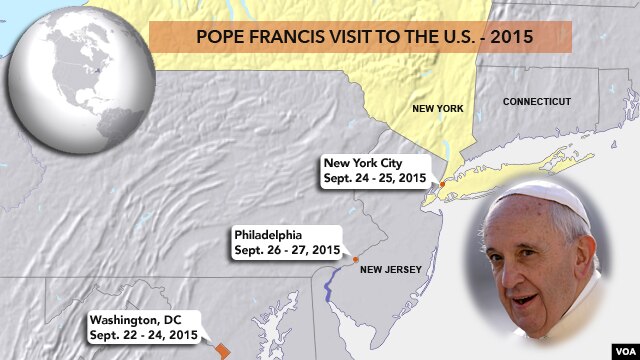 Маршрут визита папы Франциска в США