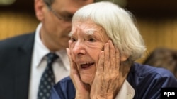 Russian human rights defender Lyudmilla Alekseyeva reacts after winning the third Vaclav Havel Human Rights Prize at the Council of Europe in Strasbourg on September 28.