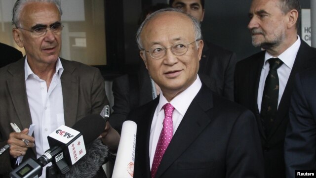 IAEA Director-General Yukiya Amano briefs reporters in Vienna on May 22, after his trip to Tehran.