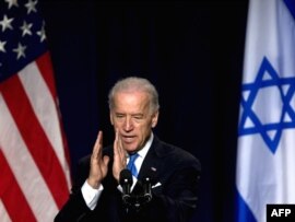 U.S. Vice President Joe Biden speaks in Tel Aviv today.