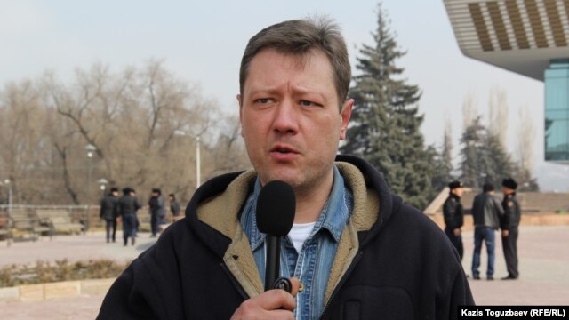 «Көкжайлауды қорғайық» қозғалысының белсендісі Андрей Бузыкин. Алматы, 19 ақпан 2015 жыл. 