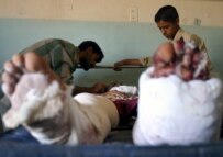 A wounded Iraqi in Ba'qubah on October 19 (epa)