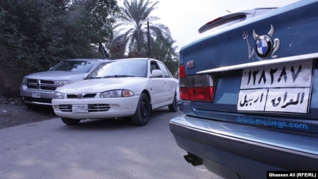 A car in the Iraqi capital with a license plate from Irbil, the capital of Iraq's Kurdish region