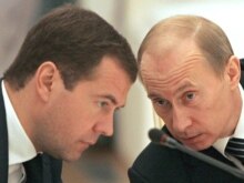 Russia -- Dmitry Medvedev (L) and Vladimir Putin at a meeting with the State Duma leadership in Moscow, 11Mar2008