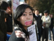 Kyrgyzstan - About 17 people hold a protest picket in front of Kyrgyz White House (Government House), Bishkek, 13Nov2007