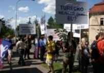 Citizens in Prague, the Czech Republic, demonstrate in June against Turkish entry into the EU (RFE/RL)