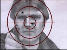 Russia -- Picture of Aleksandr Litvinenko was used as a target in Vityaz preparation center. Collage. Undated