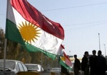 Iraq -- Kurds with Kurdish flag