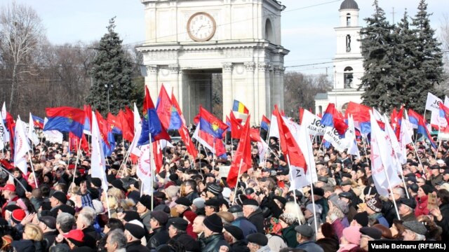 About 8,000 protesters attended arally organized by the Communist opposition in central Chisinau on March 16.