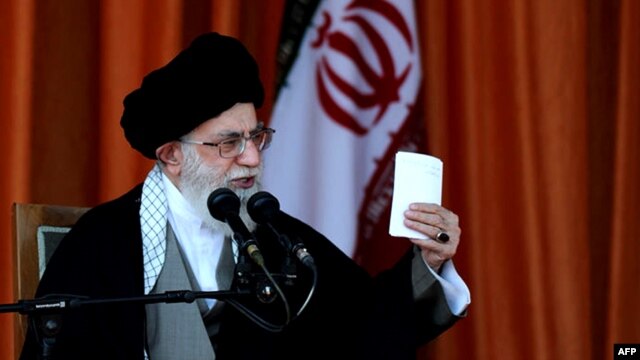 Iran's Supreme Leader Ayatollah Ali Khamenei delivers a speech during a public meeting in the northeastern city of Bojnourd on October 10.