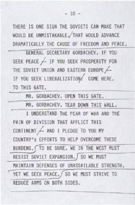 The speaking copy of Reagan's Brandenburg Gate address (courtesy of the National Archives)