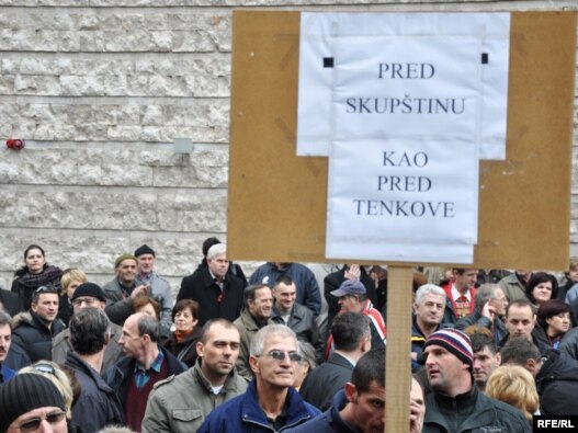 Sa jednog od radničkih protesta u Sarajevu, februar 2010