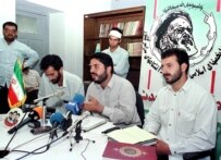 Some leaders of the 1999 student protests speaking to reporters in Tehran on July 20, 1999 (epa)