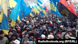 Tens of thousands of people turned out to demonstrate in the Ukrainian capital.