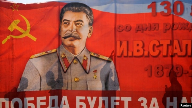 A poster with a portrait of Soviet dictator Josef Stalin is seen during a May Day rally in Volgograd. (file photo)